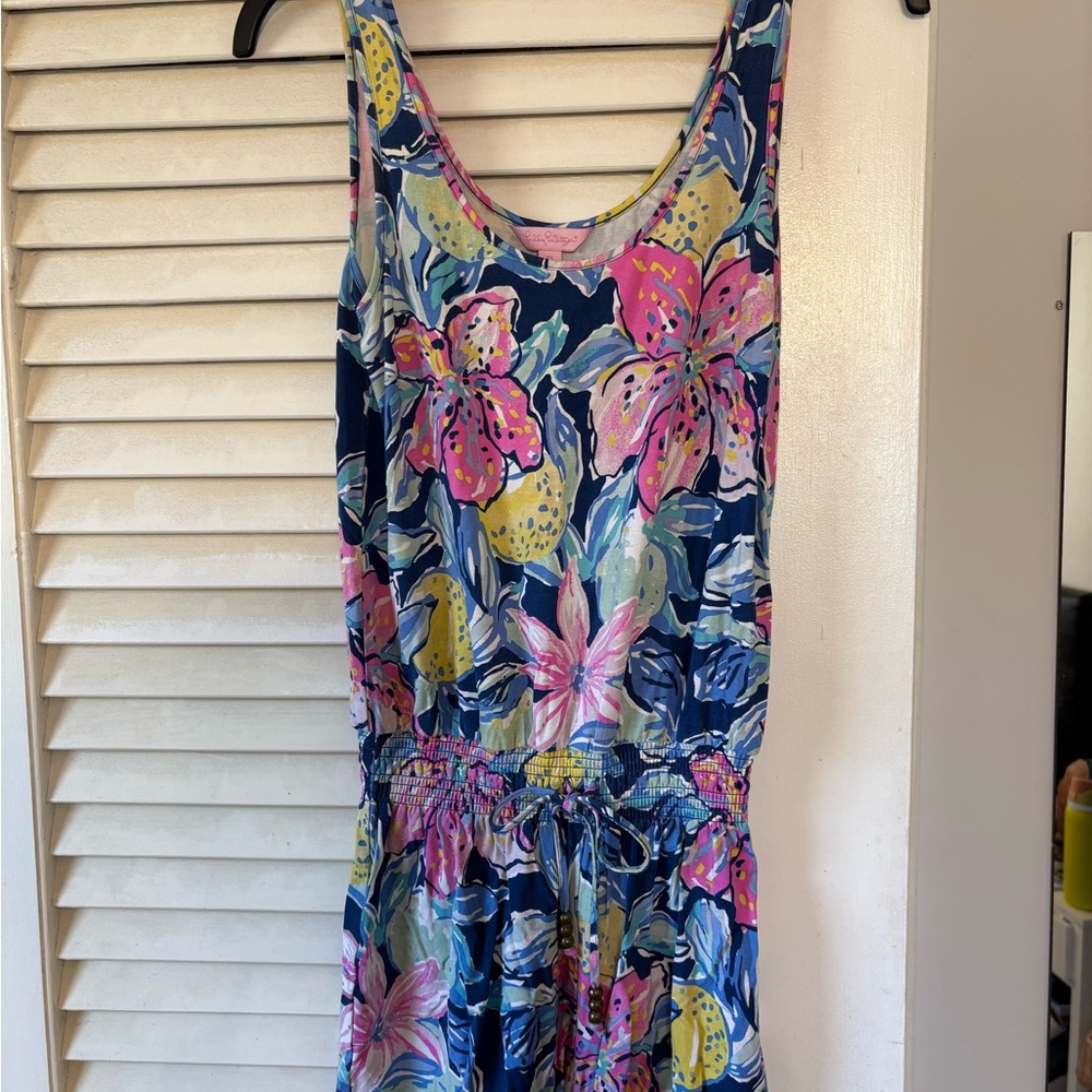 Lilly Pulitzer Navy Floral Tank One-Piece Romper with Pink & Yellow Accents